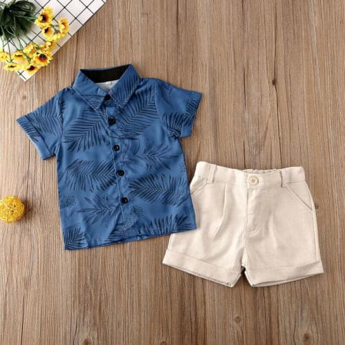 2020 Baby Summer Clothing 2pcs Toddler Kids Baby Boys Clothes Leaves Print T-shirt Tops+Short Pants Outfits 1-6Years