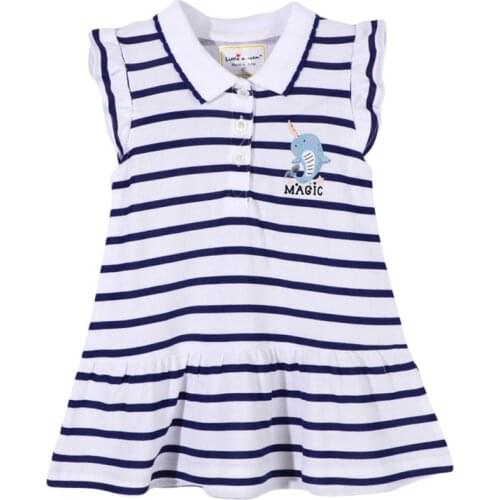 Turn-down Collar Brand Baby Girl Clothes 100% Knitted Cotton Kids One-pieces Sports Dress Girls Summer Children Princess Dresses