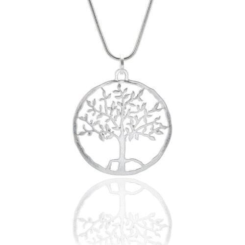 ELOYHI Big Round Tree Of Life Long Snake Chain Pendants Sweater Chain Plate For Women Trendy Neckalce&Pendants Gift