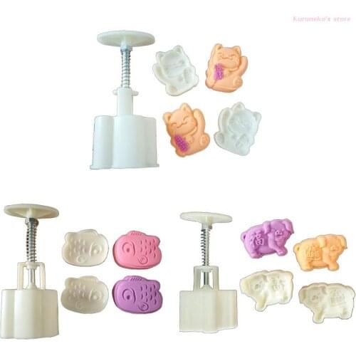 Neko Mooncake Mold 50g Cookie Cutter with Cartoon Animal Stamps Green Bean Pastry DIY