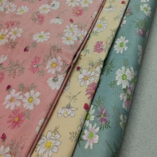 Pretty blue yellow pink chrysanthemum printed cotton fabric 50x160cm Bedding Quilting Clothing DIY sewing fabric