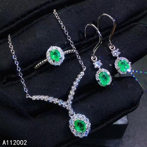 KJJEAXCMY fine jewelry natural Emerald 925 sterling silver women pendant earrings ring set support test lovely hot selling