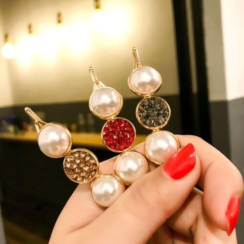Kpop Fashion Elegant Korea Shiny Crystal Rhinestones Pearl Hairpins Barrettes Long Slide Clip Hair Accessories