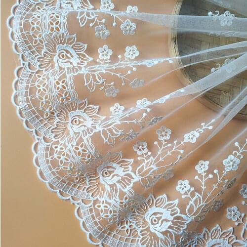 Beautiful mesh+ Milk- silkthread Embroidered Lace Trim, Handmade DIY Clothes Wedding dress Lace Fabric Accessories 27cm 5Yd/lot