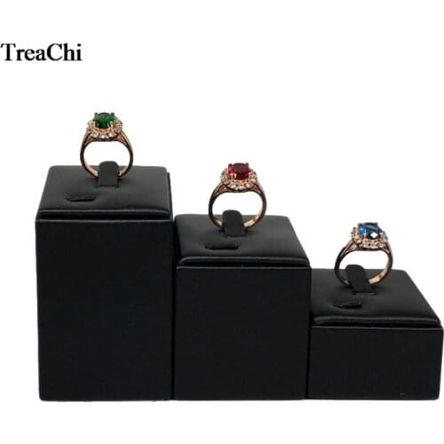 Creative Soft PU 3Pcs/Lot Ring Jewelry Diplay Stand 3 Different High Wooden Ring Storage Organizer Holder Tower Stand