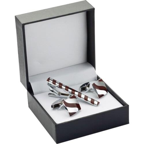 KX Classic Square gules Laser Stripe Bussiness Mens Cufflinks Tie Clips Set High Quality Necktie Pin Tie Bars Clip Clasp