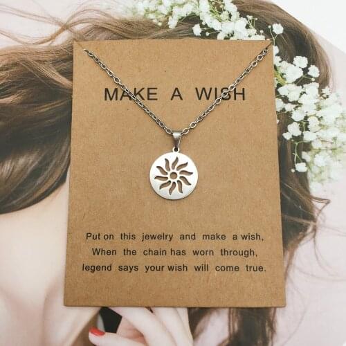 Fashion Stainless Steel Sun Pendant Necklace With Make a Wish Card