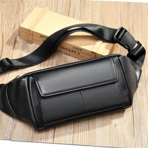 Cow Leather Men Casual Fashion Travel Fanny Waist Belt Bag Chest Pack Sling Bag Design Bum Phone Case Pouch Male Crossbody Bag