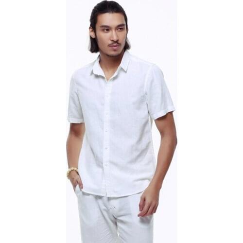 Mens Linen Shirts Short Sleeve Summer Mens Quality Casual Shirts Slim fit Solid Cotton Shirts Men Camisa Masculina TS-149