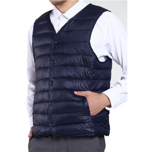 Mens Autumn Winter Down Cotton Vest Lightweight Thin Warm Waistcoat Outdoor Sports Hiking Fishing Vests Thermal Jacket Liner