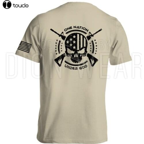 New One Nation Under God Military MenS T-Shirt American Flag Skull Tee Shirt S-5Xl