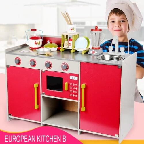 New European Kitchen Children simulation wooden kitchen toys baby kids interactive pretend play toys 3Y