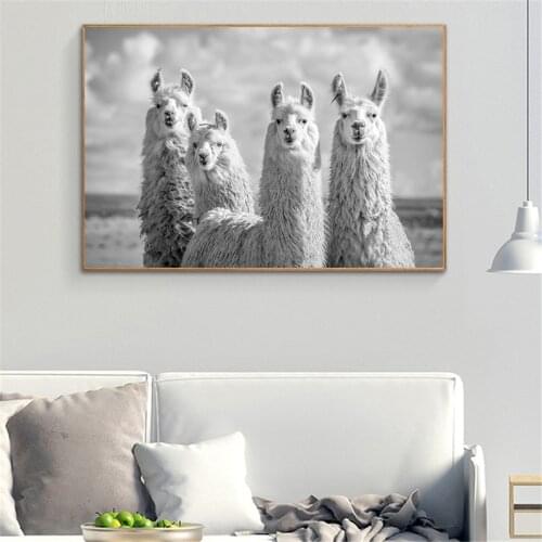 Alpaca Poster Canvas Art Painting Animal Prints Wall Art Nursery Decorative Picture Llama Black and White Wall Kids Room Decor