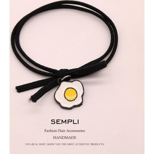 Sempli Red Heart Black Popular Solid Elastic Hair Bands Cute Cartoon Headband Women Rubber Band Lady Letters Hair Accessories