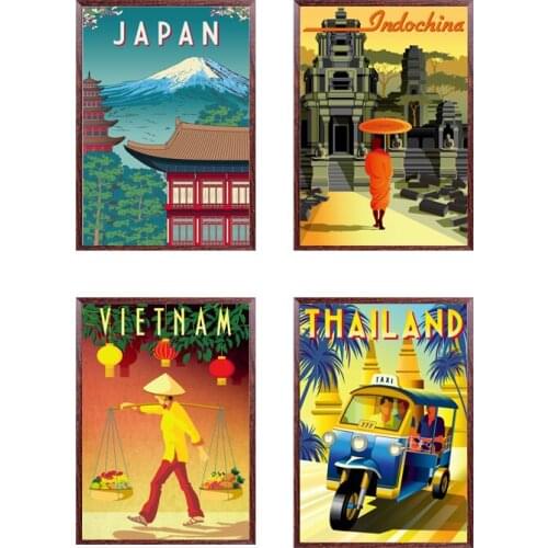 Travel Posters and Prints Vietnamese Japan Indochina Landscape Canvas Painting Colorful Wall Art Picture Living Room Home Deco