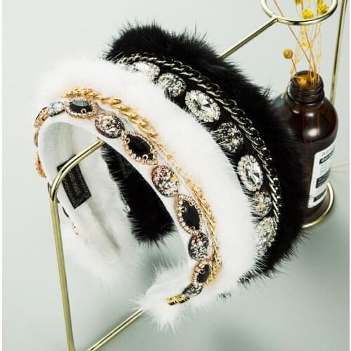 New Winter Luxury Crystal Hair Band Womens Fashion Plastic Chain High Grade Fluffy Hair Band Womens Party Hair Accessories