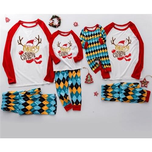 Family Matching Pajamas Letter Print Long Sleeve Tops + Plaid Pants Set Loungewear Christmas Father Mother Children Baby Set