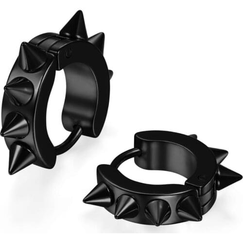 BONISKISS Black Punk Spike Rivet Hoop Huggie Earrings Stainless Steel Circle Heart Stud Earrings for Men Women Jewelry Gifts