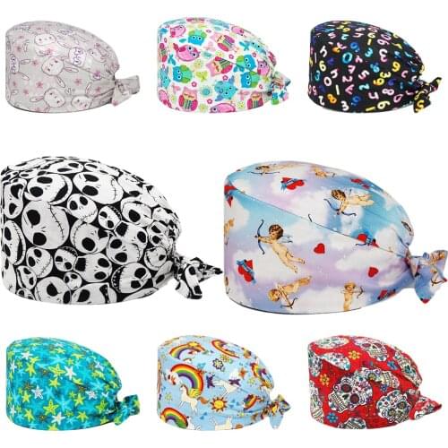 New Unisex Scrubs caps cotton teeth printing 100% Cotton adjustable scrub hat beauty salon nursing cap lab hats gorro enfermera