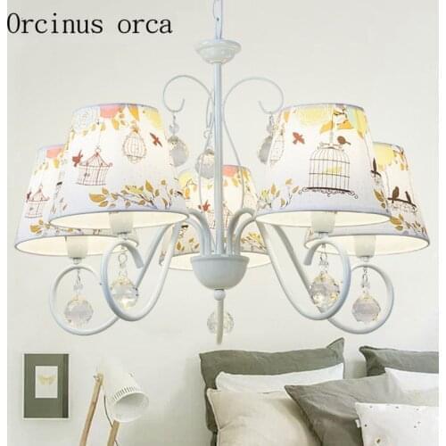 Nordic modern simple crystal chandelier childrens room bedroom study garden bird cage crystal chandelier free shipping