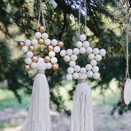 Scandinavian Wooden Beads String Hanging Ornaments Star Tassel Pendant Home Living Room Decorations Kids Bedroom Door Wall Decor