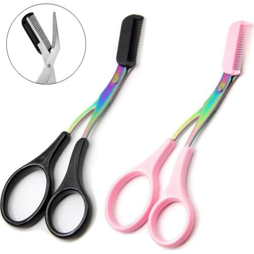 Eyebrow Trimmer Scissor with Comb Washable Stainless Steel Shaver Titanium Color Cosmetics Makeup Accessories