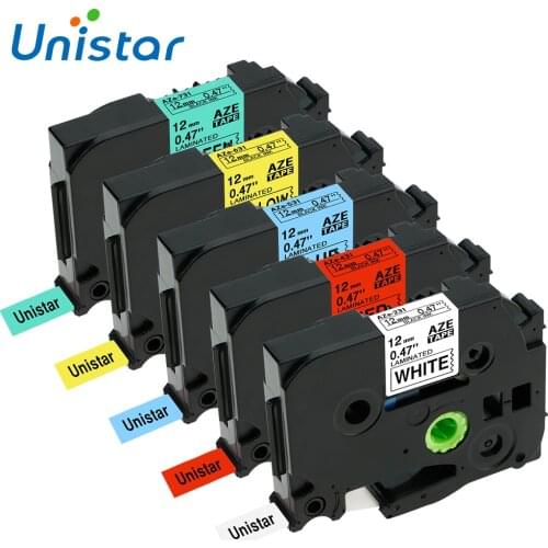 Unistar 5pcs TZe 231 TZ231 Compatible Brother P-touch TZe Tape 12mm Combo Set TZe231 431 531 631 731 Multi Colors Label Maker
