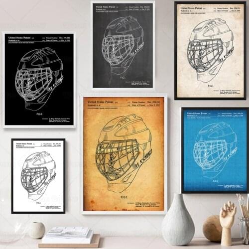 Vintage Eishockey Goalie Helm 1995 Patent Wand Blaupause Poster Leinwand Malerei Druck Wand Décor Living Home Kunst