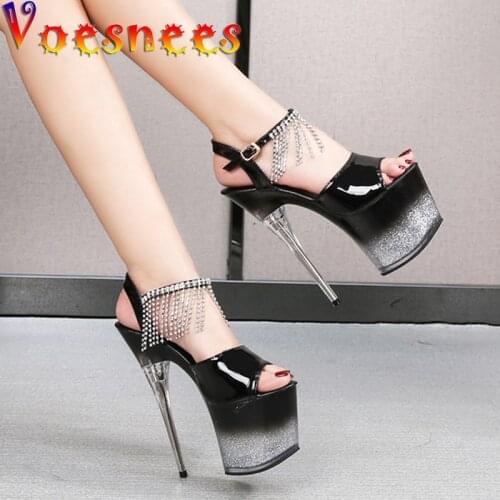 Voesnees Women Shoes 2021 New Arrival Stripper Shoe Bling Sexy Thin Heels Patent Leather Female Sandals Platform wedding Shoes