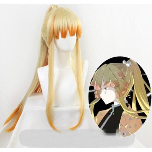 Zenitsu Agatsuma Wig Demon Slayer Kimetsu No Yaiba long Wig Heat Resistant Hair Cosplay Costume Hair Wig with Free Wig Cap