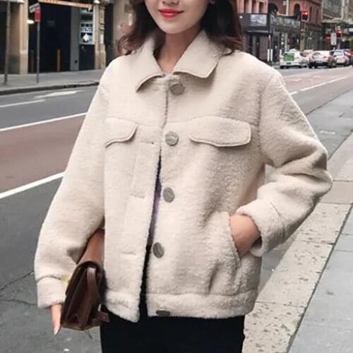 Ladies Faux Lamb Fur Lapel Jacket 2021 Popular New Female Korean Version Of Autumn Winter Fur One Imitation Lamb Fur Short Coat