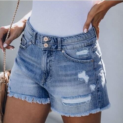 Womens Casual Slim Skinny Denim Shorts High Waist Frayed Raw Hem Distressed Stretch Ripped Sexy Hot Wild Shorts for Summer