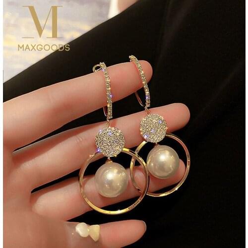 Fashion Oversized White Pearl Drop Earrings For Women Bohemian Golden Round Zircon Wedding Party Earrings Jewelry Accessories