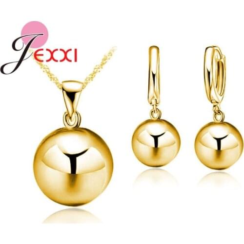 Bohemian Style Shimmer Women 925 Sterling Silver Rose Gold Color Ball Shape Jewelry Sets Party Anniversary Simple Accessory