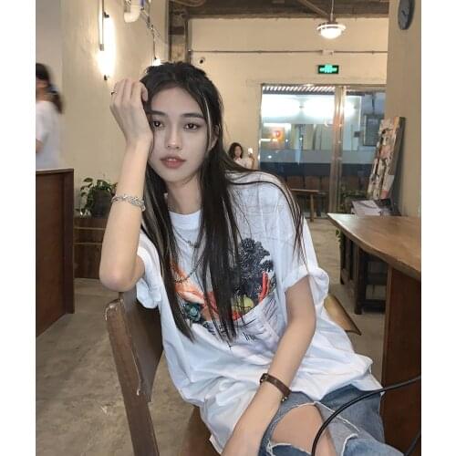 Summer new style fun loose fruit letter printing pullover short-sleeved T-shirt female college style female