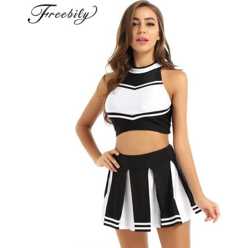 Women Jazz Stage Dance Costume Charming Cheerleader Stand Collar Sleeveless Crop Top with Mini Pleated Skirt Adults Dance Wear