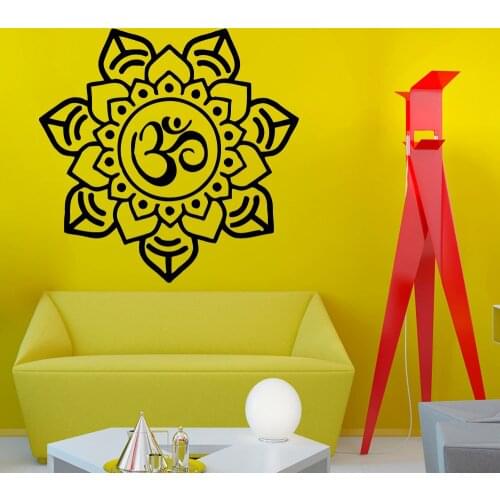 Om Sign Home Decor Mandala Wall Sticker Art PVC Hollow Out Indian Flower Pattern Living Room Wall Murals