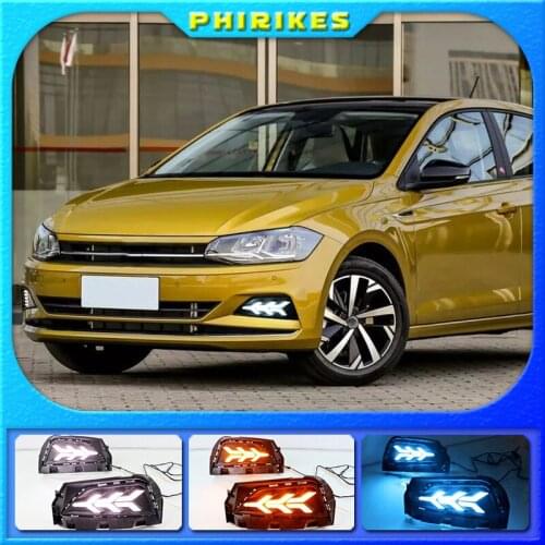 2PCS LED Daytime Running Light Fog Lamp Sequential Yellow Turn Signal Function Car DRL For Volkswagen Polo 2019 2020