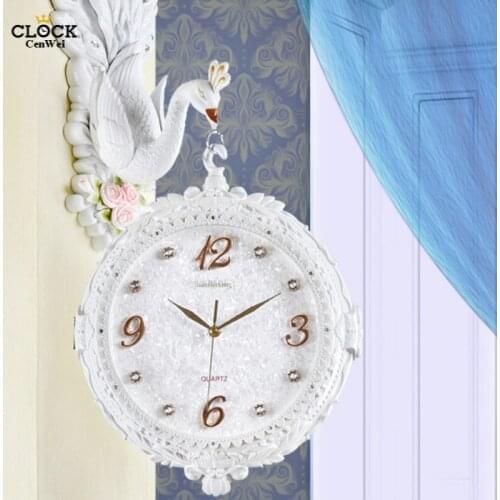 2019 European Double-sided Wall Clock Modern Design Peacock Clock Wall Watch Mechanism Artist Silent Relogio Parede Decor 5ZB296