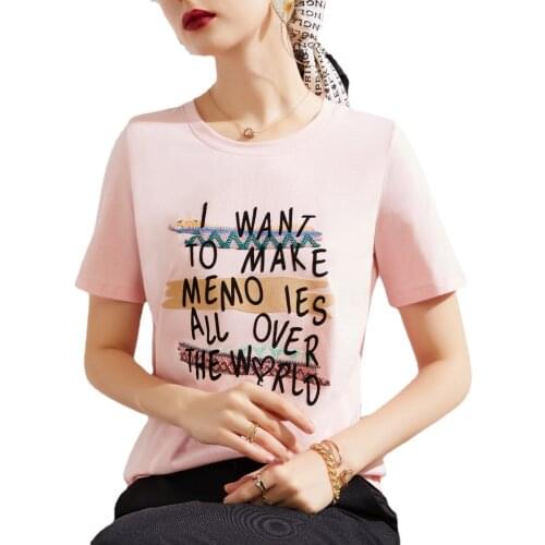 2021 Summer Korean Style Womens Plus Size Flocking Top Short-sleeved T-shirt Womens Loose Graphic T Shirts