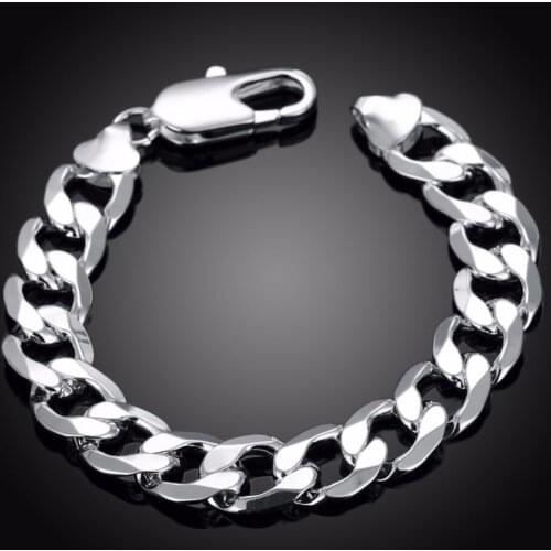 2107 New S925 Silver color Curb Chain Bracelet 12mm 8.3 "Fashion Wholesale S925 Silver color Jewelry LSPH222