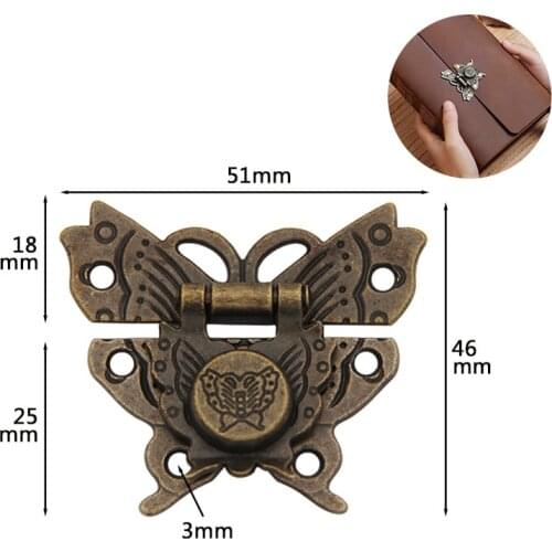 5pc Antique Butterfly hasp latch lock Bronze padlock buckle for Handbag Case diy Wooden Jewelry Box Cabinet drawer deck Hardware