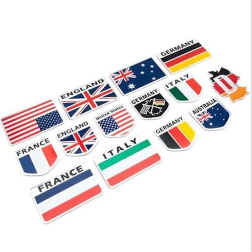5Pcs/Lot Car Aluminum Sticker Decorate Emblem Badge For England Germany France Australia America Italy National flag Cars