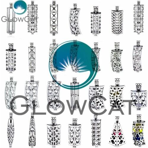 Mixed 24 Styles Oyster Pearl Cage Aroma Essential Oil Diffuser Cuboid Cylinder Locket for DIY Pendant Necklace Jewelry Making