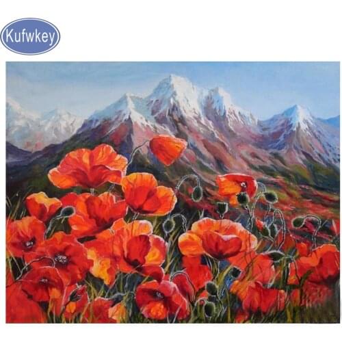 Kufwkey diamond painting poppies,full square resin Diamond embroidery flower,puzzle diamond mosaic kits,wedding decoration,diy