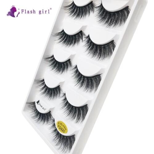 Best Seller Flash Girl 5 Pairs 3D Mink Hair Eyelashes Natural Long Fake Eyelash Reusable Soft Eye Lashes Makeup Tools FG920
