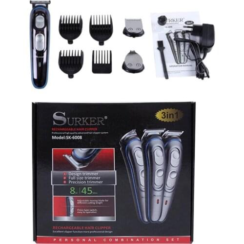 SURKER SK-6008 3 In 1 Low Noise Professional Rechargeable Electric Hair Trimming Clipper Shaver Razor Barber Hair Cutter Machine