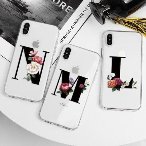 TPU Clear Case For Samsung Galaxy A12 A51 A03S A02S A21S A22 A11 A50 A52 A70 A71 A72 A10 A32 A31 F52 A7 2018 Letter Flower Coque