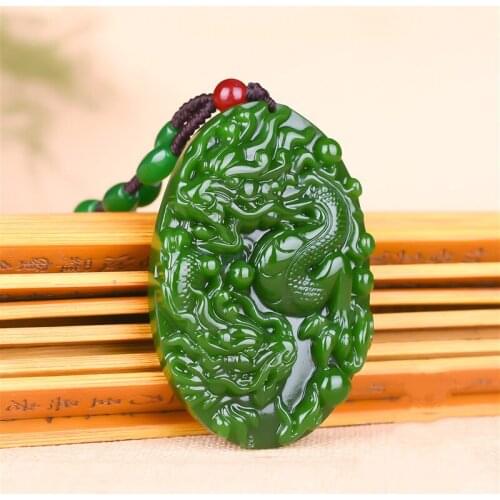 Dragon Natural Green Jade Pendant Necklace Chinese Hand-Carved Fashion Charm Jadeite Jewelry Accessories Amulet for Men Women