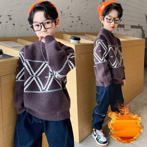 Boys Sweater Kids Outwear Tops 2021 Loose Fleece Thicken Warm Winter Autumn Knitting Pullover Children Clothing